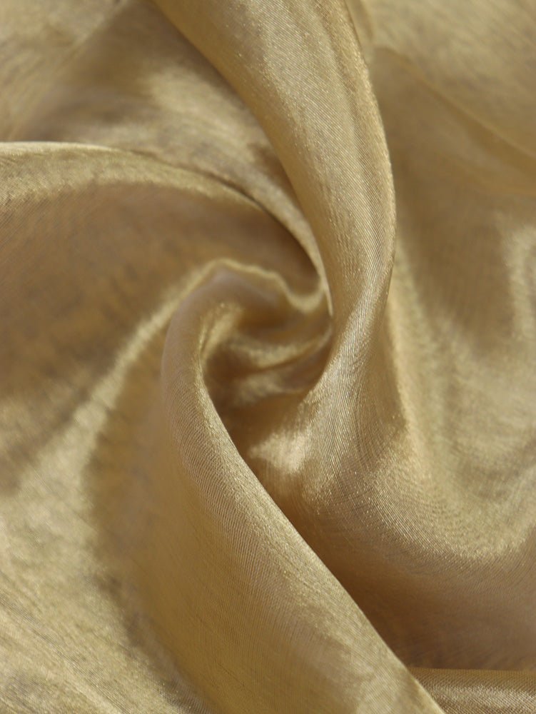 Golden Plain Handloom Banarasi Tissue Silk Fabric ( 1 Mtr ) - Luxurion World