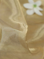 Golden Plain Handloom Banarasi Tissue Silk Fabric ( 1 Mtr ) - Luxurion World