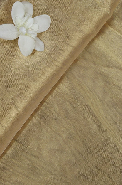 Golden Plain Handloom Banarasi Tissue Silk Fabric ( 1 Mtr ) - Luxurion World