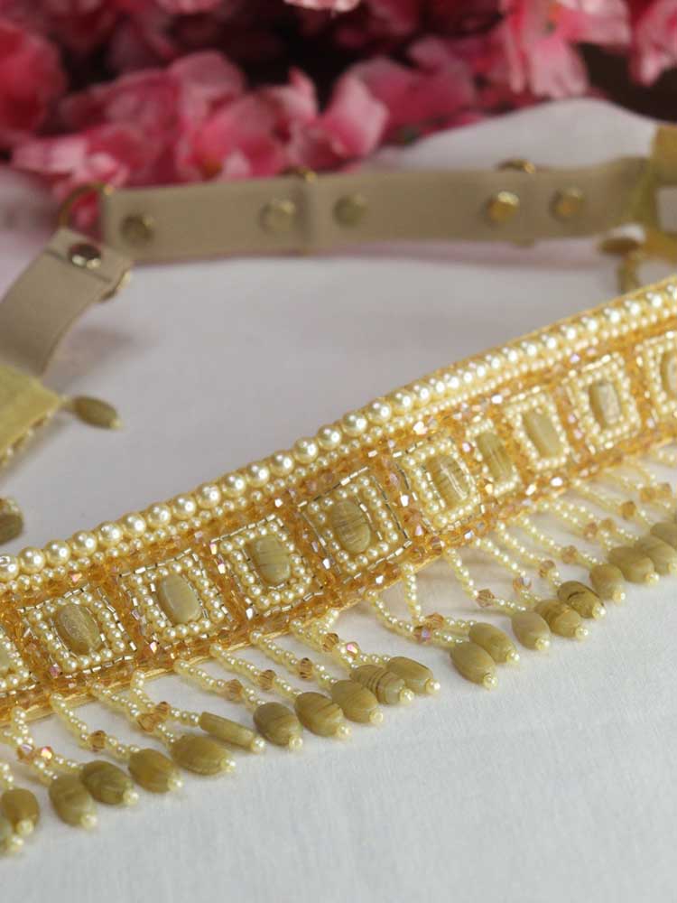 Handcrafted Golden Beaded Belt - Traditional Design | Artisan Accessory - Luxurion World