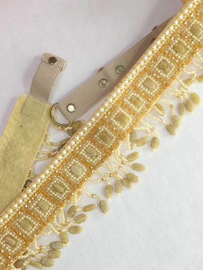 Handcrafted Golden Beaded Belt - Traditional Design | Artisan Accessory