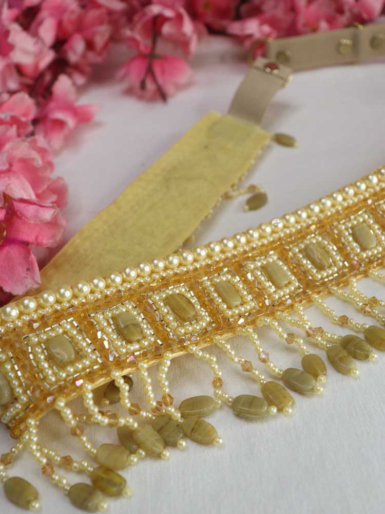 Handcrafted Golden Beaded Belt - Traditional Design | Artisan Accessory