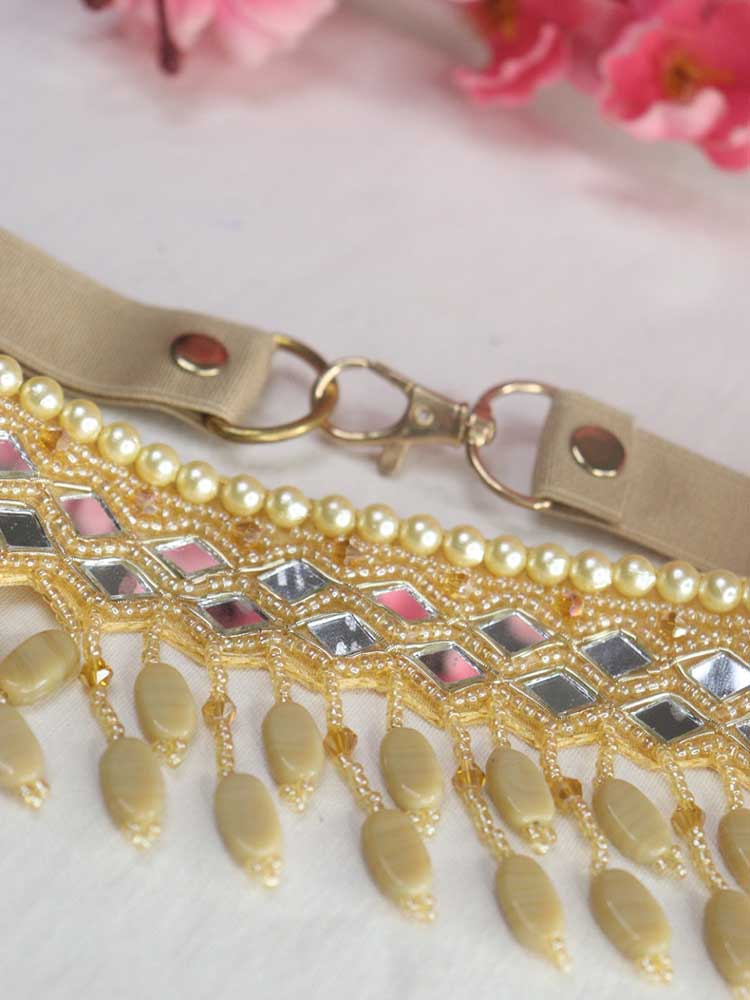 Handcrafted Mirror & Beads Belt - Traditional Golden Design | Artisan Accessory