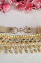 Handcrafted Mirror & Beads Belt - Traditional Golden Design | Artisan Accessory - Luxurion World