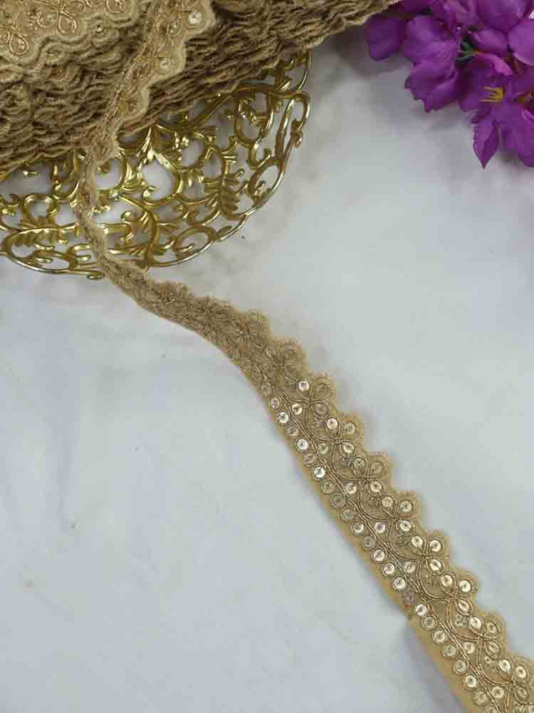 Golden Sequin Fancy Lace - Add Sparkle and Elegance to Your Traditional Outfits with this Gorgeous 9 Meters Statement Piece. - Luxurion World