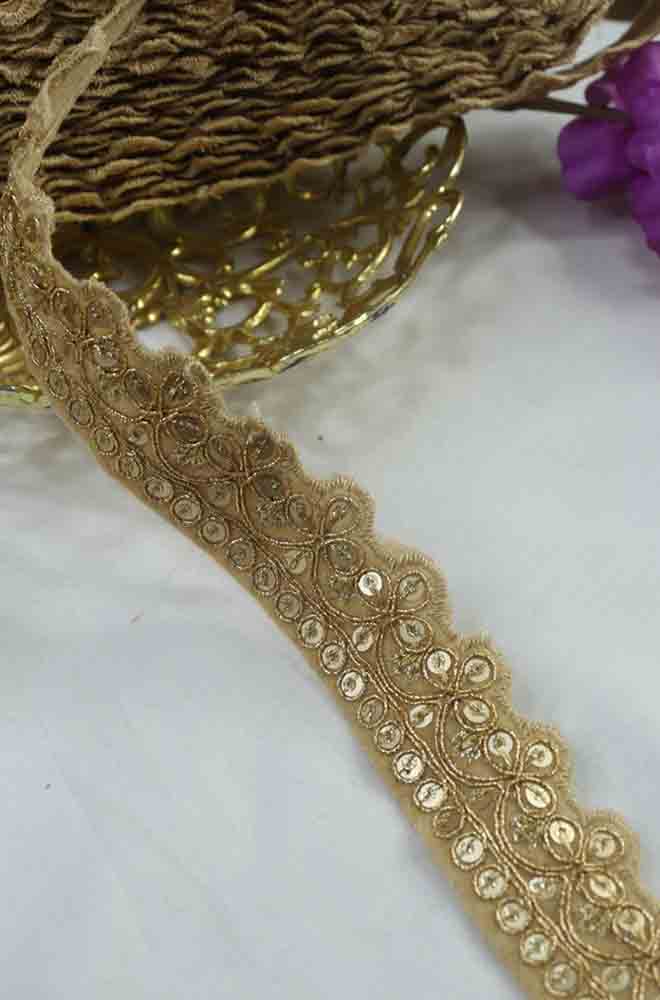 Golden Sequin Fancy Lace - Add Sparkle and Elegance to Your Traditional Outfits with this Gorgeous 9 Meters Statement Piece. - Luxurion World