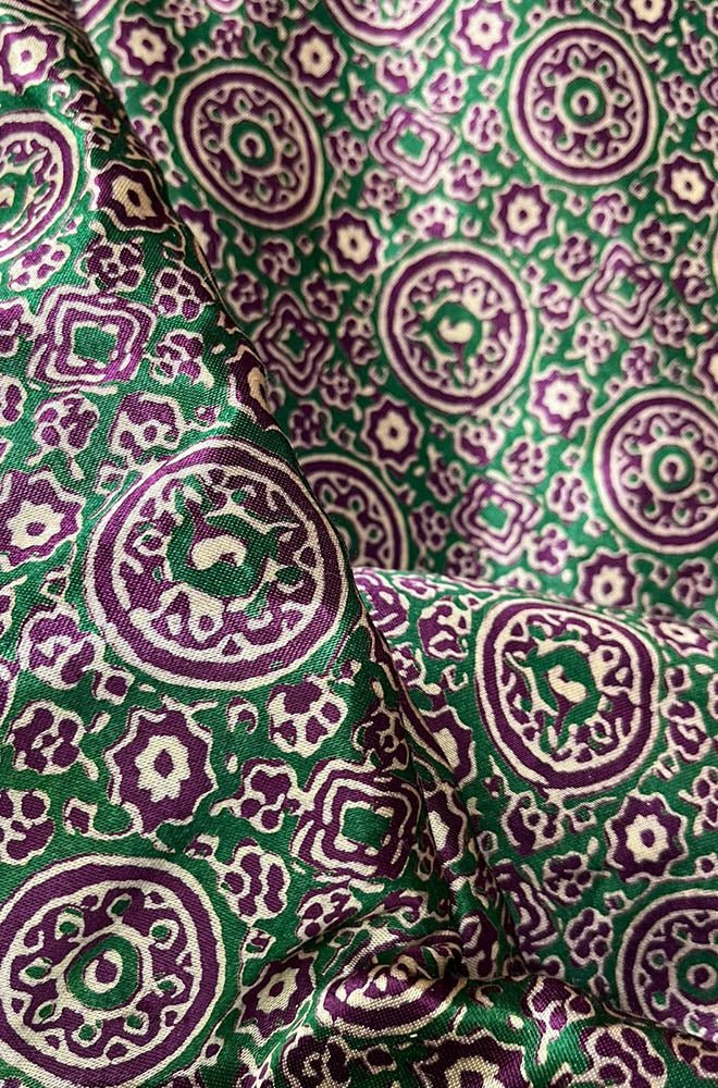 Green Ajrakh Work Modal Silk Fabric ( 1 Mtr )