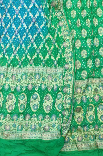 Green And Blue Banarasi Bandhani Pure Georgette Three Piece Unstitched Suit Set