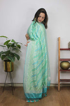 Green And Blue Handloom Banarasi Pure Georgette Brush Dye Dupatta - Luxurion World