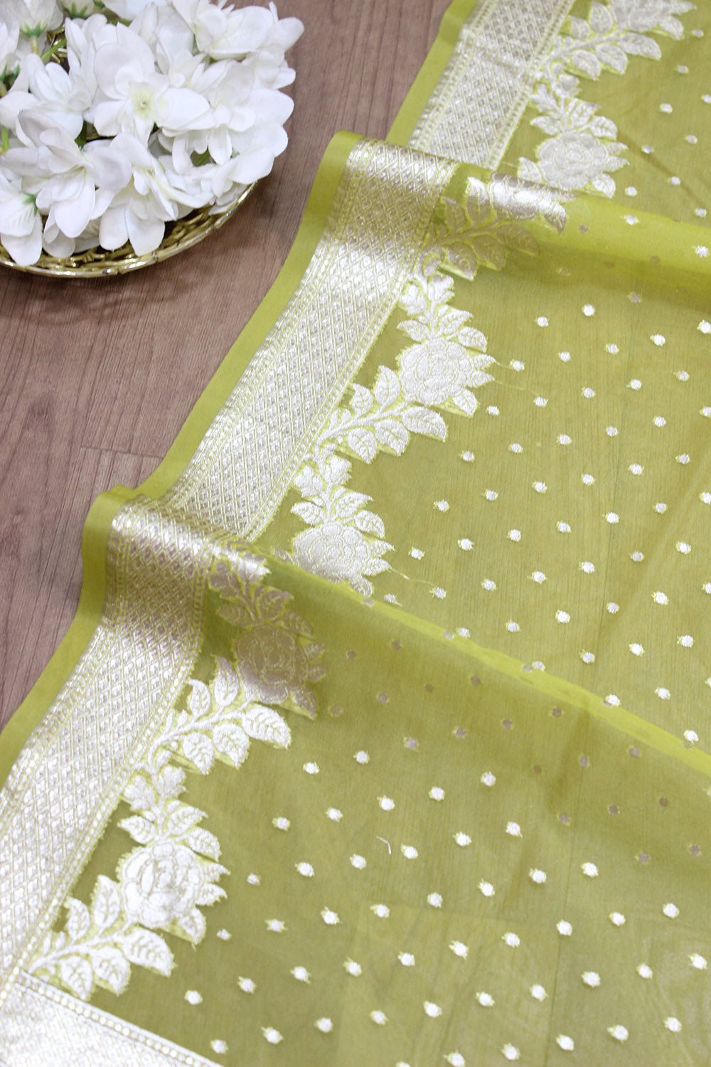 Green And Blue Shaded Banarasi Organza Dupatta - Luxurion World