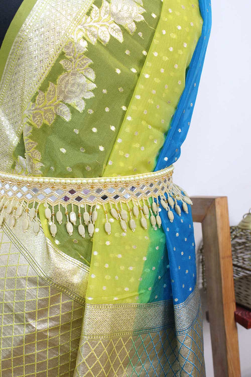 Green And Blue Shaded Banarasi Organza Dupatta - Luxurion World
