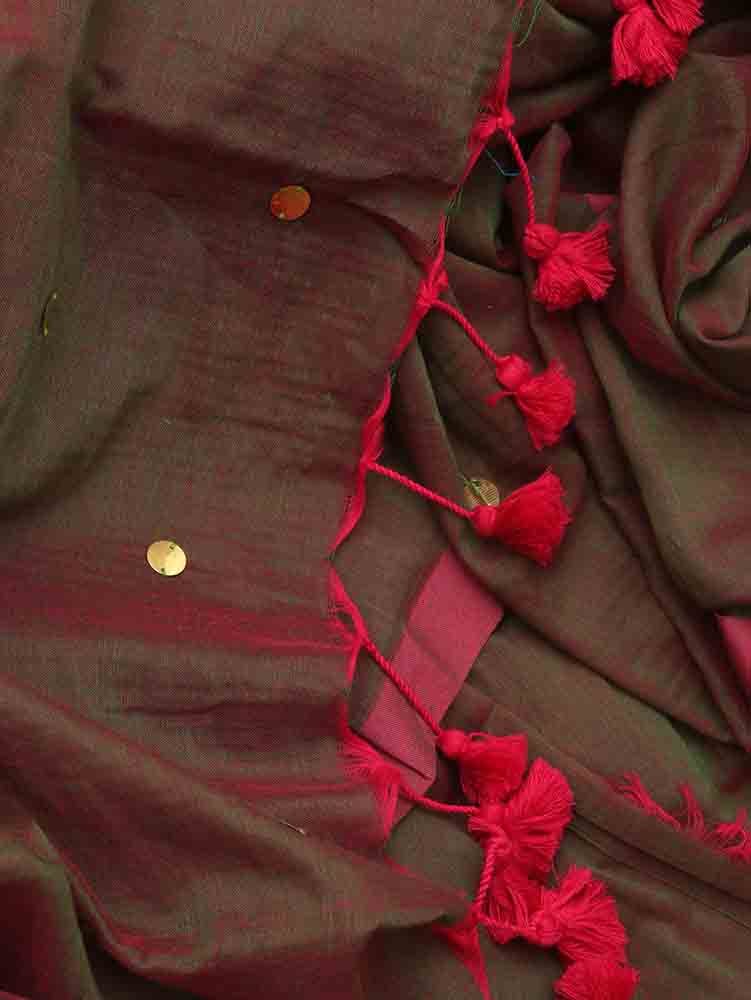Stunning Green & Maroon Bengal Saree - Luxurion World