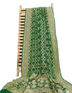 Green Banarasi Bandhani Pure Georgette Neemzari Dupatta - Luxurion World