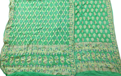 Green Banarasi Bandhani Pure Georgette Three Piece Unstitched Suit Set Luxurionworld