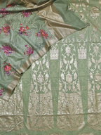 Green Banarasi Chanderi Silk Unstitched Lehenga Set - Luxurion World