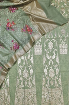 Green Banarasi Chanderi Silk Unstitched Lehenga Set - Luxurion World