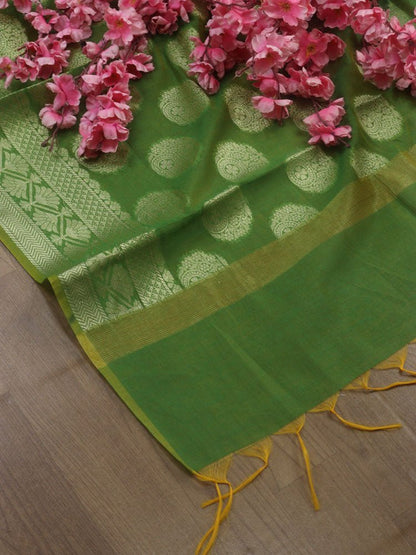 Green Banarasi Cotton Silk Dupatta