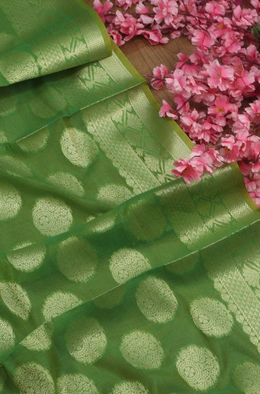 Green Banarasi Cotton Silk Dupatta - Luxurion World