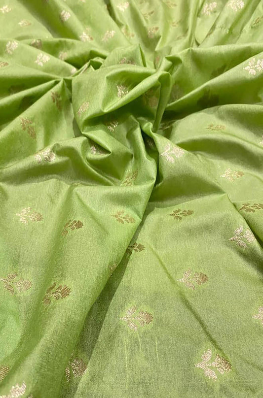Green Banarasi Dupion Silk Fabric ( 1 Mtr ) - Luxurion World