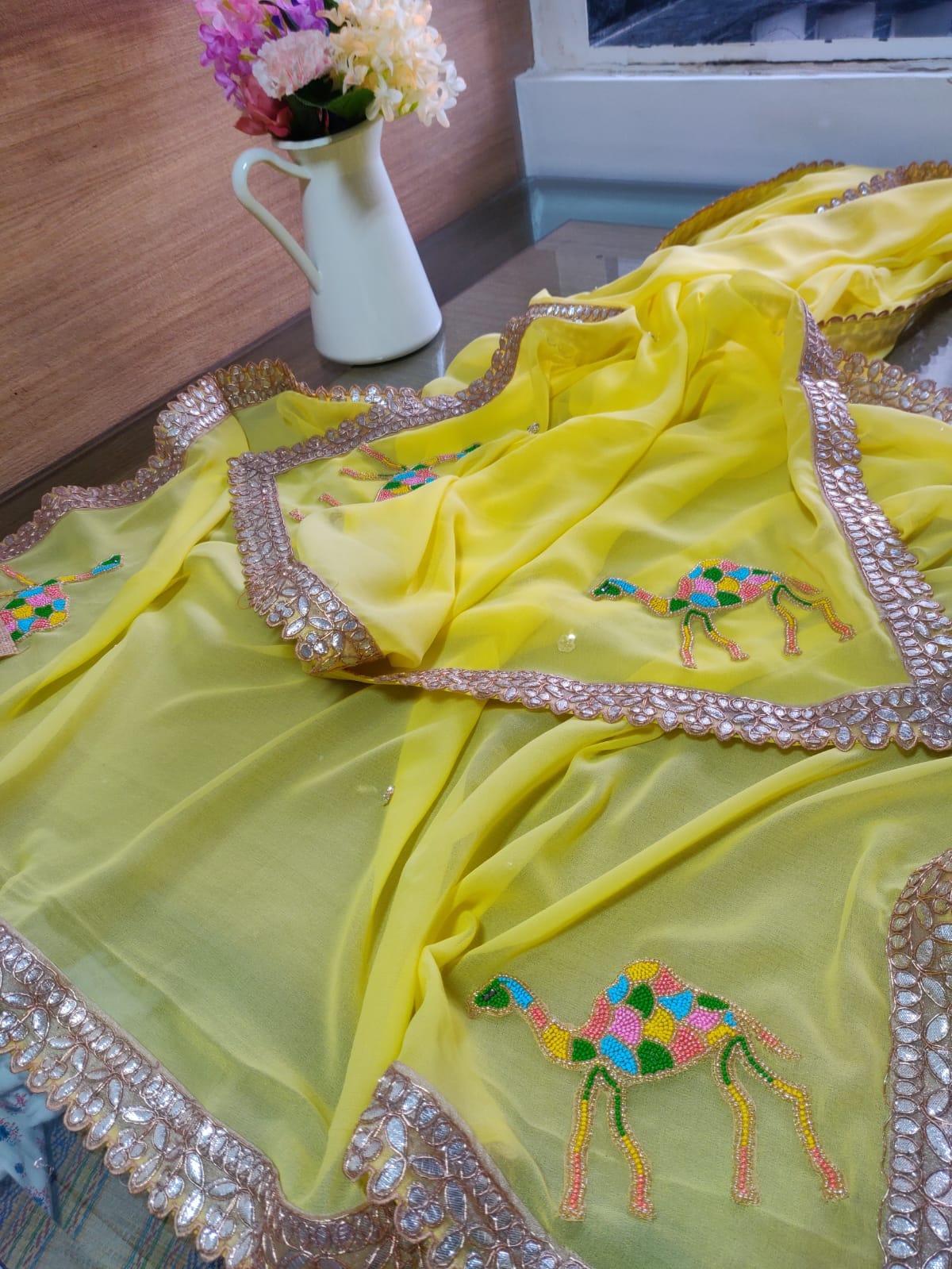 Green Banarasi kim khwab kurti and chanderi silk pant with trendy Georgette dupatta - Luxurion World