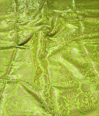 Green Banarasi Kimkhwab Silk Fabric  ( 1  Mtr ) - Luxurion World