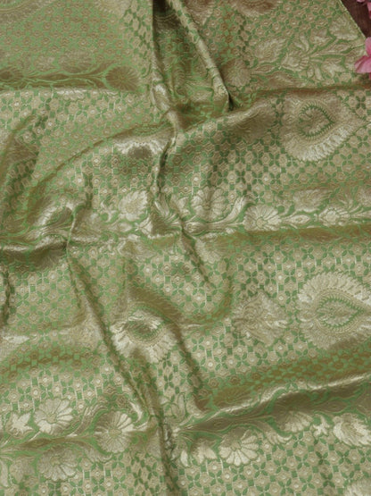 Green Banarasi Kimkhwab Silk Meenakari Fabric ( 0.5 Mtr ) - Luxurion World