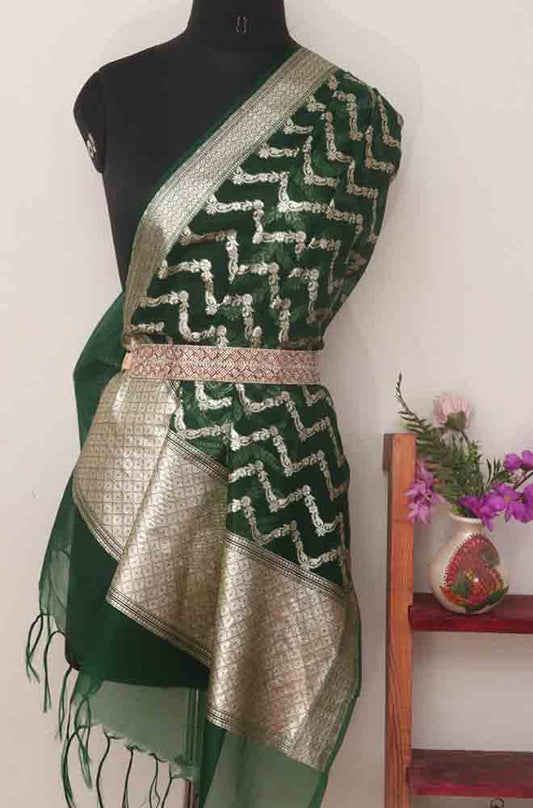 Green Banarasi Organza Dupatta - Luxurion World