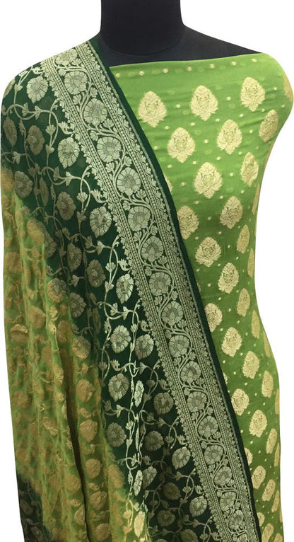 Green Banarasi Pure Georgette Two Piece Unstitched Leaf Design Suit Set - Luxurion World