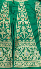 Green Banarasi Pure Katan Silk Unstitched Lehenga Set - Luxurion World