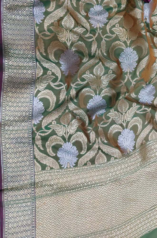 Green Banarasi Silk Dupatta - Luxurion World
