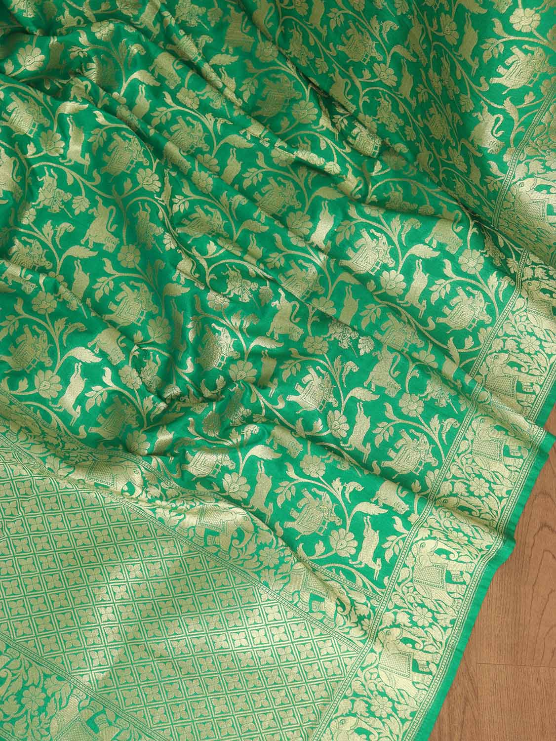 Green Banarasi Silk Dupatta - Luxurion World
