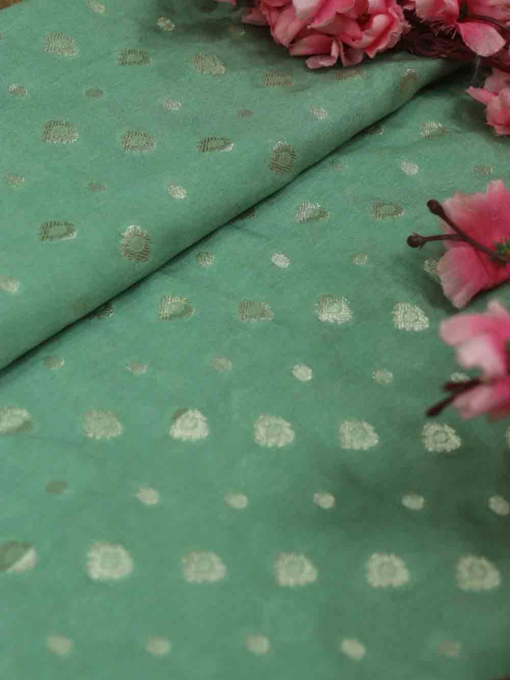 Green Banarasi Silk Fabric ( 1 Mtr ) - Luxurion World
