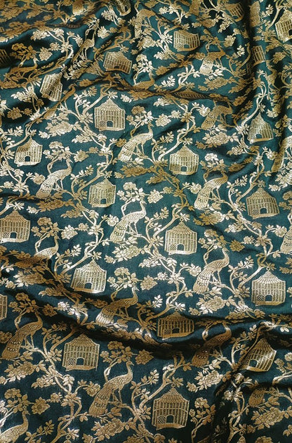Green Banarasi Silk Fabric ( 1 Mtr)