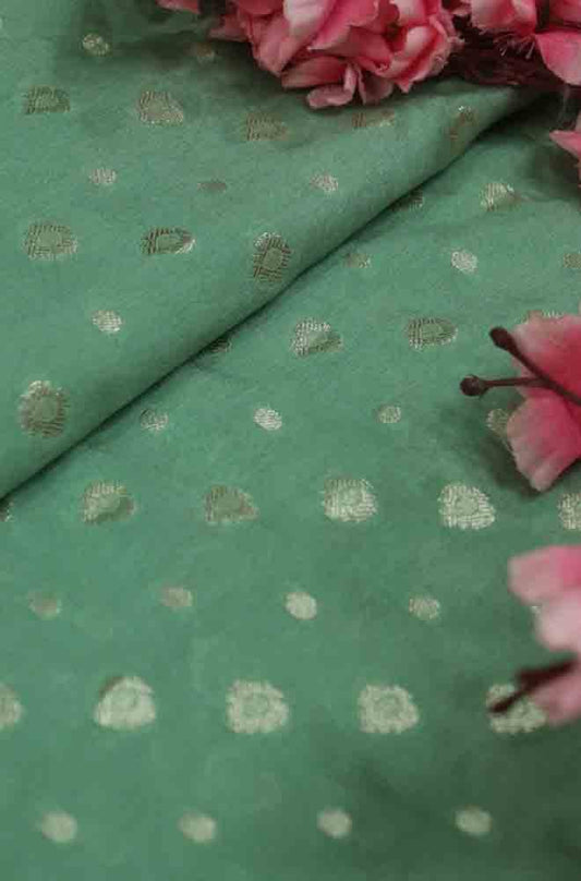 Green Banarasi Silk Fabric ( 1 Mtr ) - Luxurion World