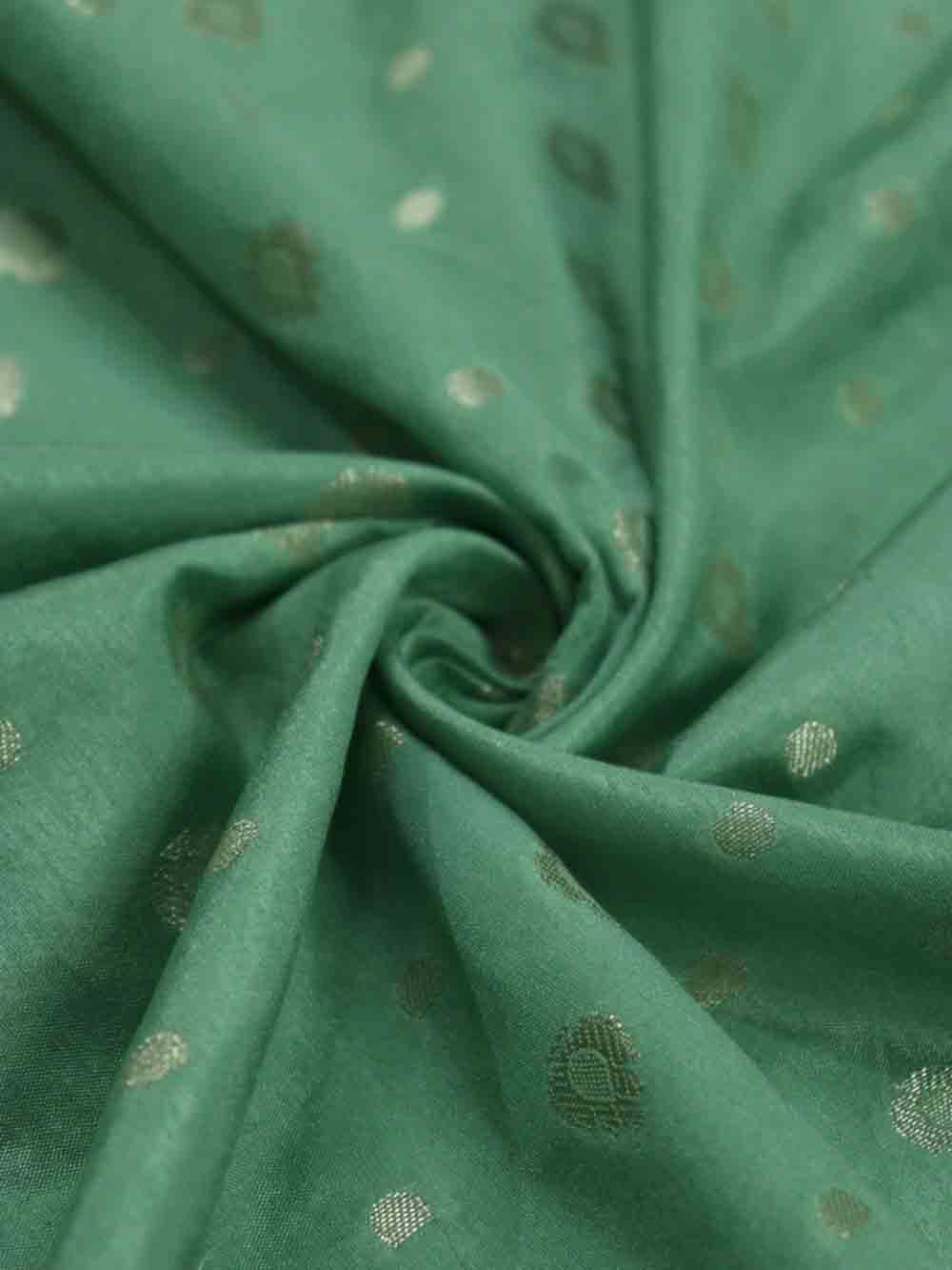 Green Banarasi Silk Fabric ( 1 Mtr ) - Luxurion World