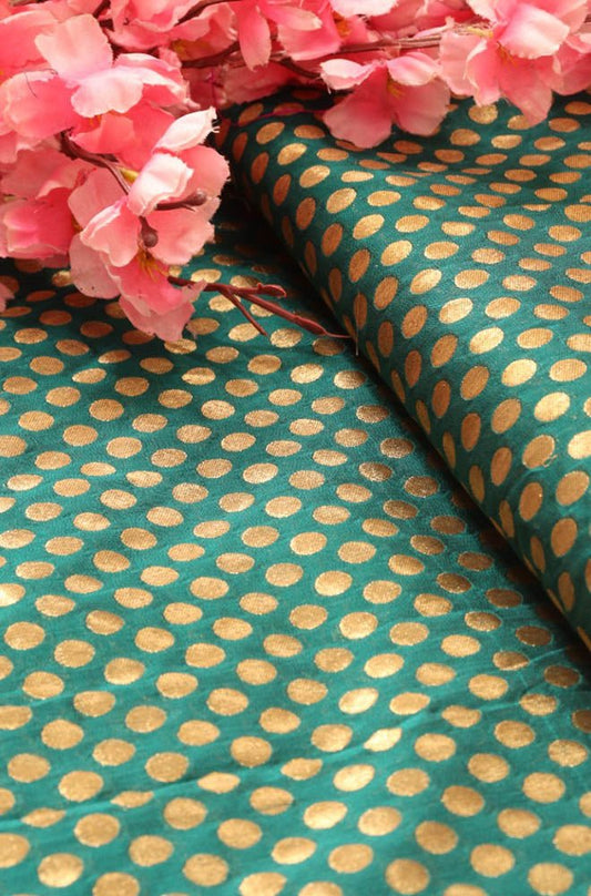 Green Banarasi Silk Fabric ( 1 Mtr ) - Luxurion World