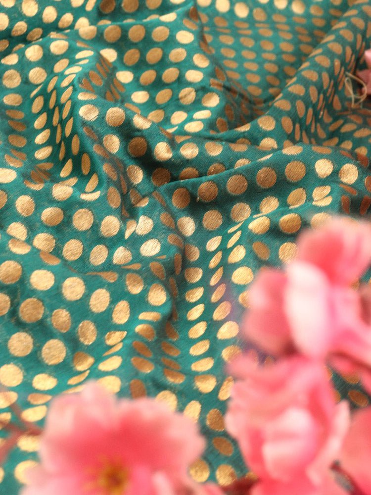 Green Banarasi Silk Fabric ( 1 Mtr ) - Luxurion World