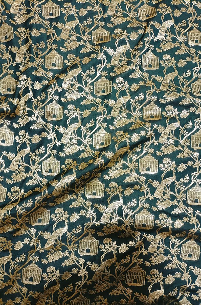 Green Banarasi Silk Fabric ( 1 Mtr) - Luxurion World