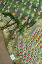 Green Banarasi Silk Floral Design Meenakari Saree - Luxurion World