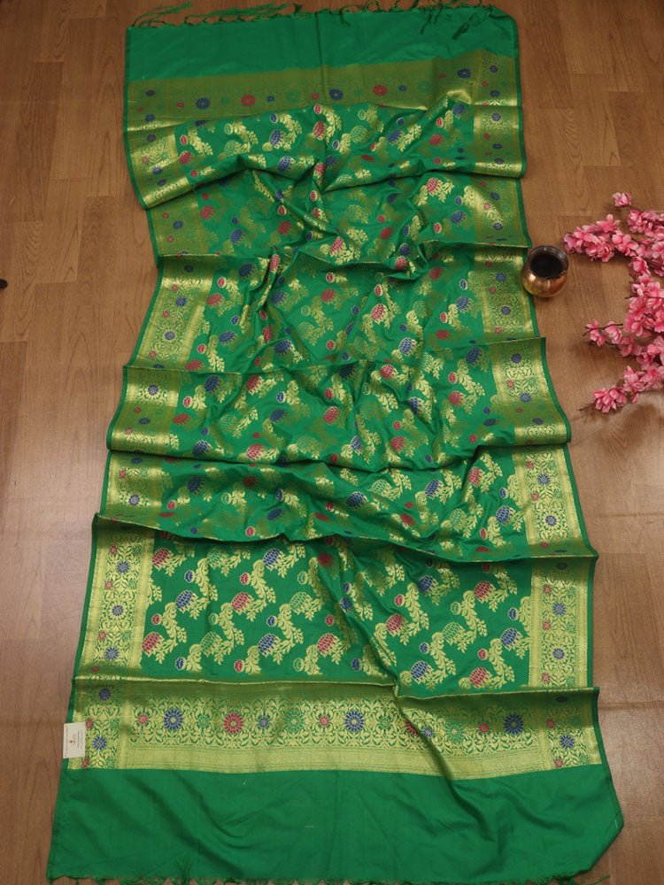 Green Banarasi Silk Meenakari Dupatta - Luxurion World