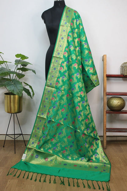 Green Banarasi Silk Meenakari Dupatta Luxurionworld
