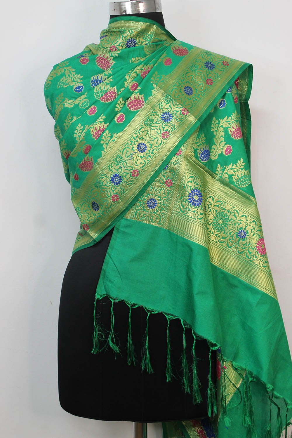 Green Banarasi Silk Meenakari Dupatta - Luxurion World