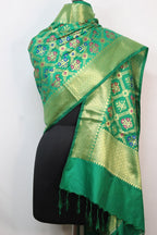 Green Banarasi Silk Patola Design Dupatta - Luxurion World