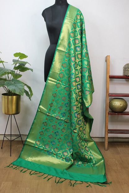 Green Banarasi Silk Patola Design Dupatta Luxurionworld