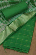 Green Banarasi Tie And Dye Chanderi Silk Three Piece Unstitched Suit Set - Luxurion World