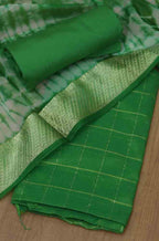 Green Banarasi Tie And Dye Chanderi Silk Three Piece Unstitched Suit Set - Luxurion World