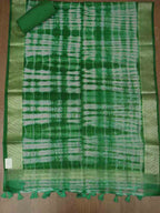 Green Banarasi Tie And Dye Chanderi Silk Three Piece Unstitched Suit Set - Luxurion World
