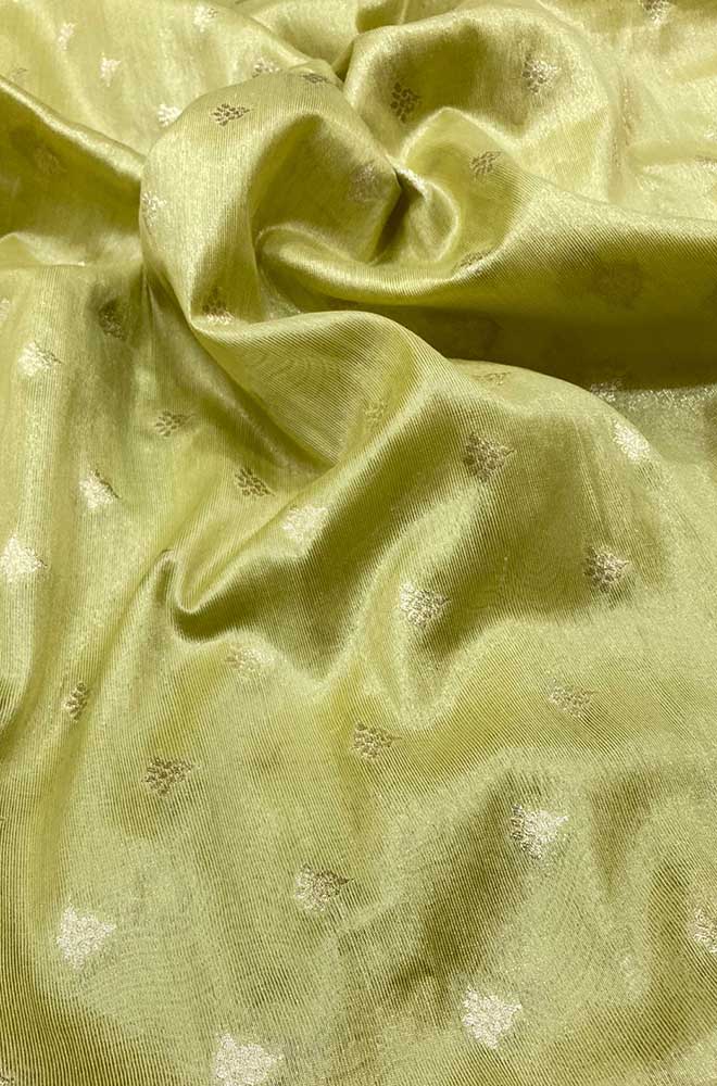 Green Banarasi Tissue Silk Zari Booti Design Fabric ( 1 Mtr )