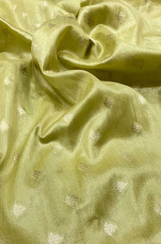 Green Banarasi Tissue Silk Zari Booti Design Fabric ( 2.5 Mtr ) - Luxurion World