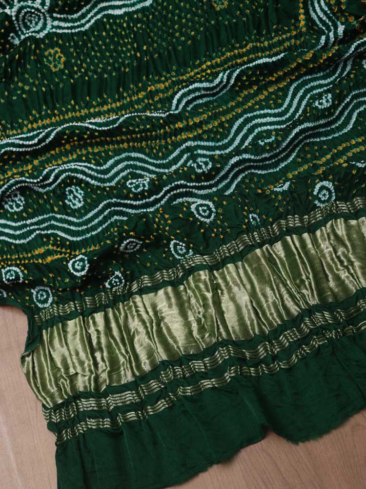 Green Bandhani Gajji Silk Dupatta - Luxurion World
